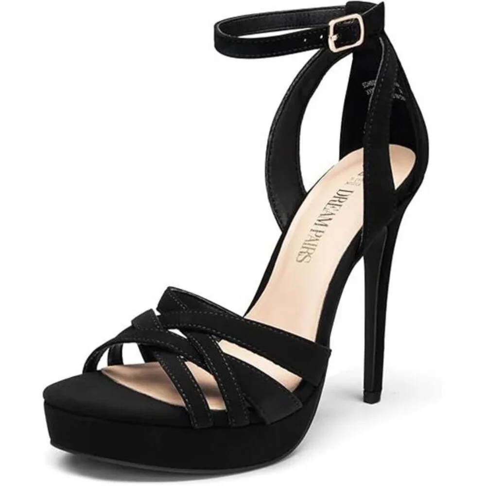Women's Platform Stiletto Heels Open Toe Ankle Strappy High Heels Sandals Shoes - Picture 7 of 7